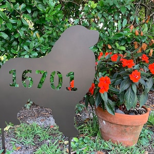 Great Pyrenees, Metal Yard Sign, Personalized, House Number or Any Text, Dog Silhouette, 17 inch wide, stakes or wall hanger, address sign