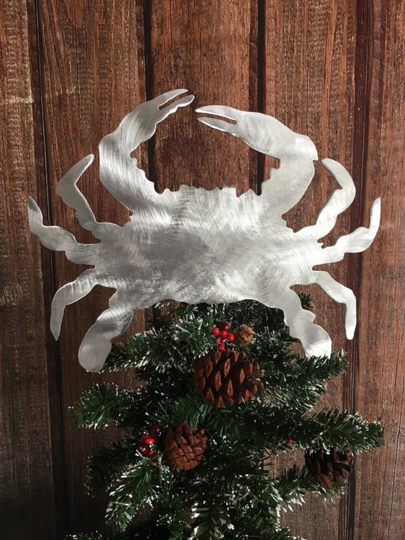 Handmade mixed colors SEA GLASS CRAB CHRISTMAS TREE ORNAMENT BEACH ART
