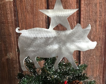Pig, Christmas Tree Topper, Wreath Decoration, Holiday Decoration, Wall Hanging or Yard Art, Metal, Unique Gift, Pot Bellied Pig, Handmade