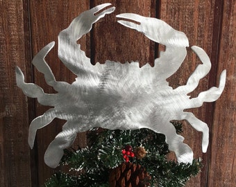 Crab, Christmas, Tree Topper, Beach Home Decor, Wall Hanging or Yard Stake, aluminum, Nautical, Sea Life, Under the Sea Christmas,