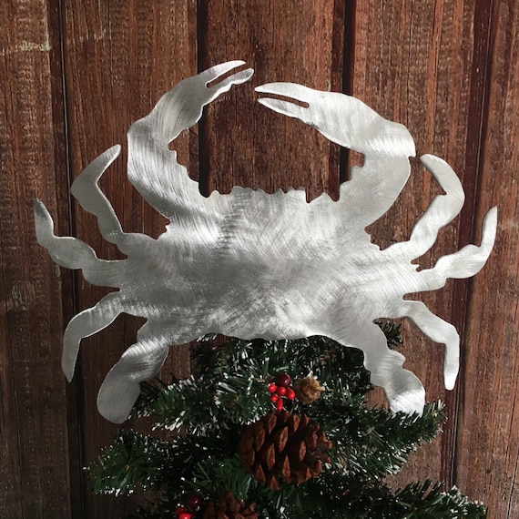 Crab, Christmas, Tree Topper, Beach Home Decor, Wall Hanging or Yard Stake,  Aluminum, Nautical, Sea Life, Under the Sea Christmas, 