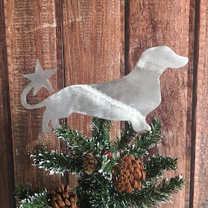 Dachshund, Weiner Dog, Dog Christmas Tree Topper, Holiday Decoration, Doxie, Metal Dog Art, Handmade, Dog Lovers Gift, Aluminum image 1