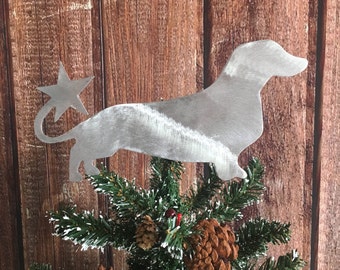 Dachshund, Weiner Dog, Dog Christmas Tree Topper, Holiday Decoration, Doxie, Metal Dog Art, Handmade, Dog Lovers Gift, Aluminum