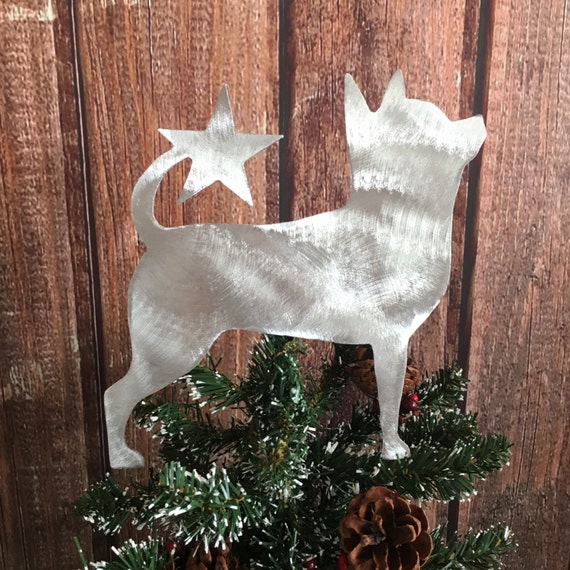 Chihuahua Adorable Dog Christmas Tree Topper Star Holiday Decoration Aluminum Metal Dog Art Unique Gift Idea