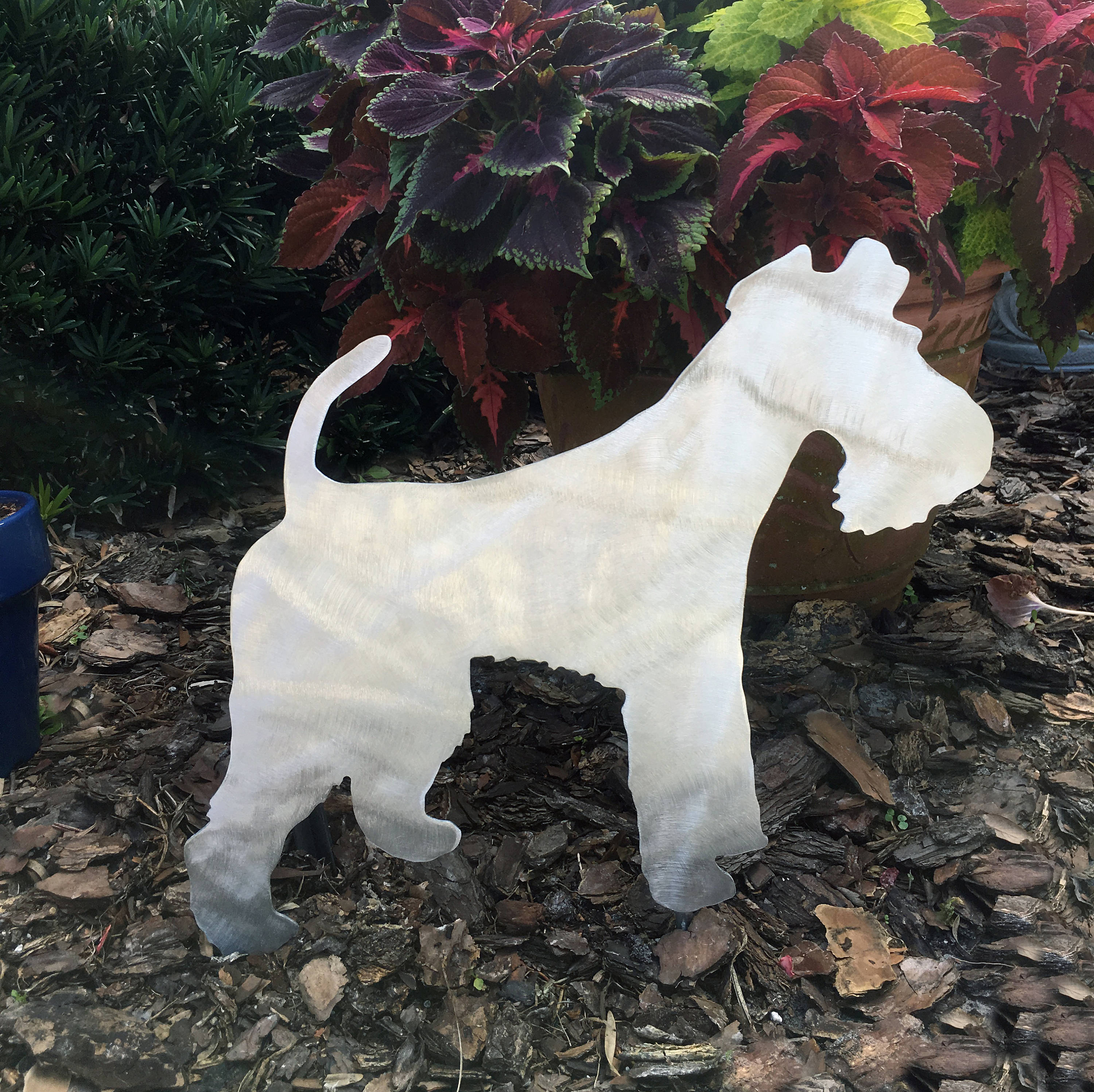 Wire Hair Fox Terrier, 17 inches wide, Large, Dog Yard Stake, aluminum, won't rust, silver, beautiful, Metal, Plant Stake, Dog, Pet Loss