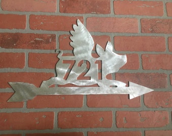 Flying Pig Address Sign | Silver Aluminum | Hand Brushed Finish | House Number Sign | Metal Address Sign | Farmhouse Decor | Rustic Decor