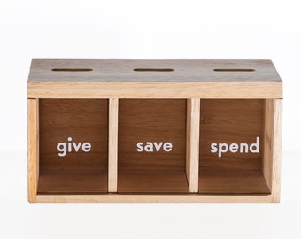 GIVE Save Spend Bank, Child’s Bank, Wood Piggy Bank, Personalized Kids Money Bank, Dave Ramsey Inspired Gift, Montessori Toy