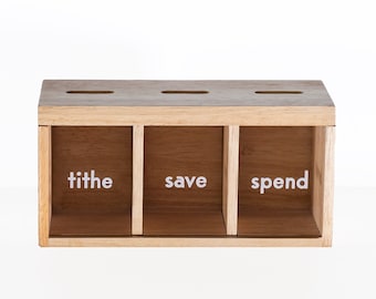 TITHE Save Spend Bank, Child’s Bank, Wood Piggy Bank, Personalized Kids Money Bank, Dave Ramsey Inspired Gift, Montessori Toy