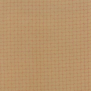 Puede incluir: Una tela beige con un patrón de cuadrícula roja. La cuadrícula está formada por pequeños puntos rojos.