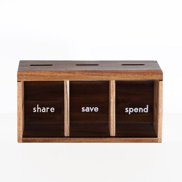 SHARE Save Spend Bank, Child’s Bank, Wood Piggy Bank, Personalized Kids Money Bank, Dave Ramsey Inspired Gift, Montessori Toy