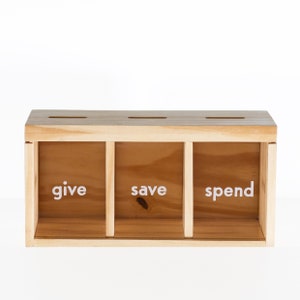 GIVE Save Spend Bank, Child’s Bank, Wood Piggy Bank, Personalized Kids Money Bank, Dave Ramsey Inspired Gift, Financial Principles Bank