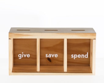 GIVE Save Spend Bank, Child’s Bank, Wood Piggy Bank, Personalized Kids Money Bank, Dave Ramsey Inspired Gift, Financial Principles Bank