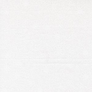 May include: White fabric with an embroidered floral pattern. The design features delicate outlines of various flowers and leaves, creating a subtle, textured surface. The overall effect is a soft, all-white design.