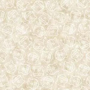 May include: A light beige fabric featuring a repeating pattern of white line-art police badges and small stars. The design has a subtle, mottled texture throughout, creating a soft, aged appearance across the entire surface of the material.