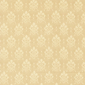 Może przedstawiać: Kremowa koronka z powtarzającym się wzorem kwiatowym. Wzór charakteryzuje się delikatną, ażurową fakturą z subtelnym tłem w kratkę. Motywy kwiatowe są równomiernie rozmieszczone.