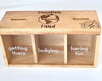 Travel Bank, Savings Bank. Adventure Fund. Wooden Piggy Bank. Money Box. Vacation Fund. Travel Savings. Adult Bank. Table Decoration