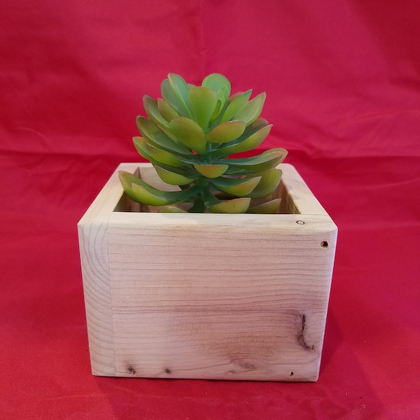 Hand made sanded unfinished rustic recycled, reclaimed wood box type succulent air plant planter