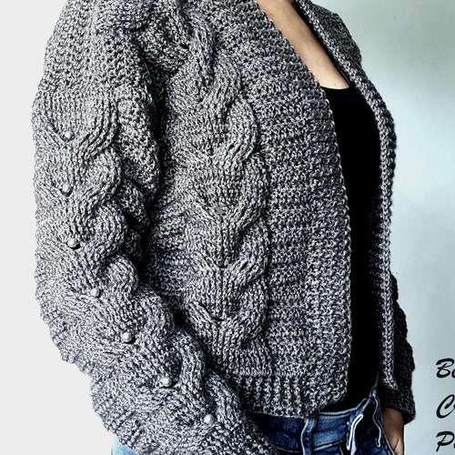 Threaded Pear Whitley Crochet Knit Open Cardigan
