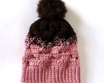 Patrón de gorro de crochet, patrón de gorro de crochet con cable, patrón de gorro de crochet, patrón de gorro en PDF, patrón de gorro para mujer, patrón de gorro holgado para mujer