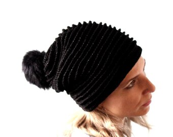 Virkat mössamönster med pompom, Virkat löst mössamönster, Ribbat mössamönster, Mönster för pompommössa för kvinnor, Mönster för pompommössa