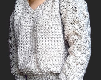 Crochet V-Neck Sweater, V-Neck Cable Sweater Pattern, Crochet Cable Sweater, Crochet Pullover Pattern, Crochet Top Pattern, Cable Pattern