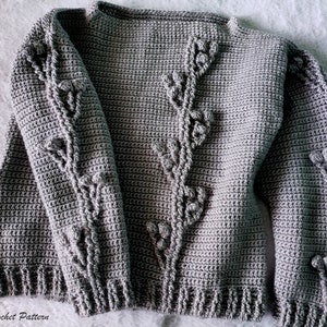 Crochet Sweater Gray Flowers, Crochet Pullover Pattern, Crochet Women Sweater Pattern, Pullover Pattern for Women, Crochet Sweater PDF