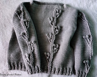 Suéter de crochet Flores grises, Patrón de suéter de crochet, Patrón de suéter de mujer de crochet, Patrón de suéter para mujer, Suéter de crochet PDF