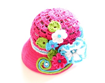 Crochet Newsboy Hat Pattern, Crochet Newsboy Cap Pattern, Crochet Girls Hat Pattern, Crochet Summer Hat Pattern, Crochet Sun Hat Pattern