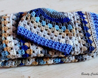 Patrón de manta de bebé de ganchillo, traje de niño recién nacido que regresa a casa, patrón de manta, patrón de plaza de la abuela, patrón de accesorios para fotos de recién nacidos, sombrero de niño