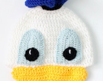 Crochet Pattern Donald Hat  Character Crochet Hat Pattern, Crochet Beanie Pattern Newborn - Child