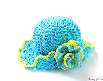 Crochet Summer Hat Pattern Toddler Child Crochet Sun Brim Hat Pattern, Girls Summer Hat With Flower