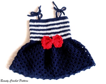 Patrón de crochet vestido bebé marinero, traje de marinero bebé, patrón vestido bebé, vestido niño, patrones de vestidos de ganchillo para niñas, vestido pdf