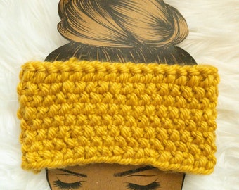 Chunky headband | knitted ear warmer | head warmer adult size | adult/teenage girls head size | dark yellow color headband