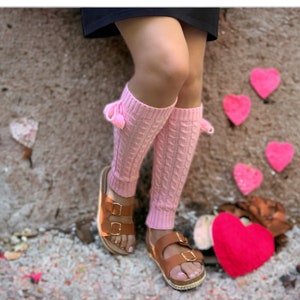 Leg warmers womens in pink color with pom poms image 6