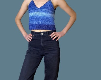 Crochet festival crop top in denim blue color / cropped tee for her