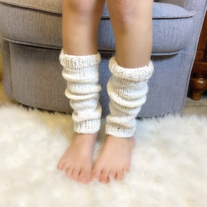 Hand Knitted Leg Warmers: Off White Acrylic Knee High Socks