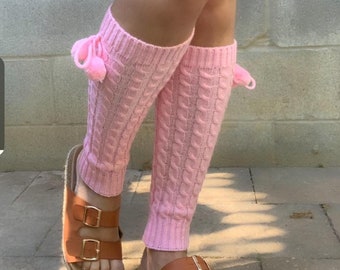 Leg warmers women’s in pink color with pom poms