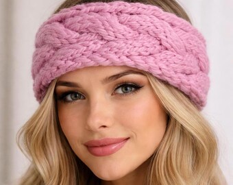 Chunky headband knitted in pink color for her