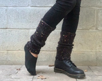 Leg warmers womens / knitted speckled Ankleknits in charcoal black color