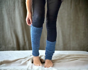 Long wool leg warmers for women, like denim blue color, ankle warmers adult size, gifts for teenagers, older kids and adults