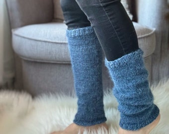 Long wool leg warmers for women, like denim blue color, ankle warmers adult size, gifts for teenagers, older kids and adults