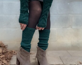 Hand Knit Wool Leg Warmers & Arm Warmers Set – Forest Green