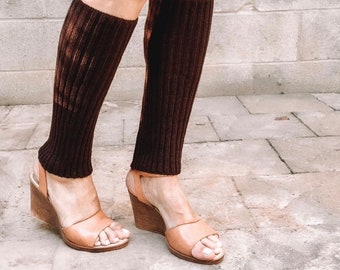 Brown Knit Leg Warmers: Ankle Length, Teen Girl Fashion