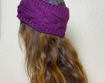 Knit headband earwarmer in purple / cold weather headwear womens