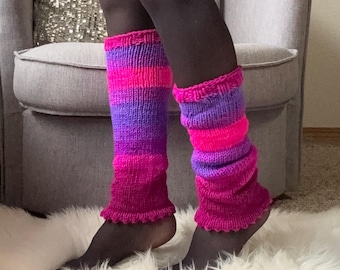 Long leg warmers womens / Pink Purple Leg Warmers / Handmade Knit / Legwarmers | 80s Dancecore Aesthetic / Cozy Ballet Socks