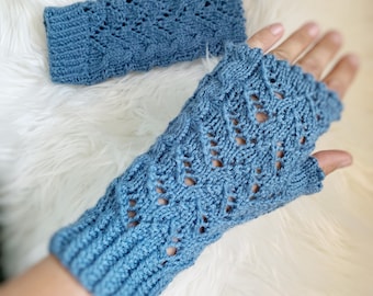 Gift for mom, Lightweight Knit Fingerless Gloves for her, knitted lace Wrist Warmers