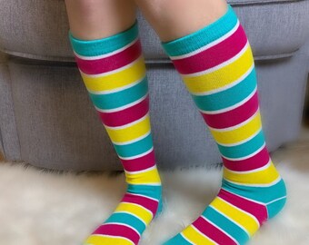 Knee high socks / stripped socks for girls ages 5 and up / gender neutral socks for kids/teenagers / funky outfit