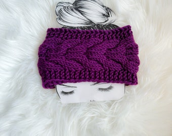 Knit headband earwarmer in purple
