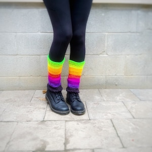 Rainbow leg warmers | unisex leg warmers | mid calf size | short leg warmers | striped