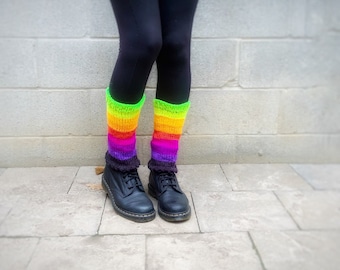 Rainbow leg warmers | unisex leg warmers | mid calf size | short leg warmers | striped